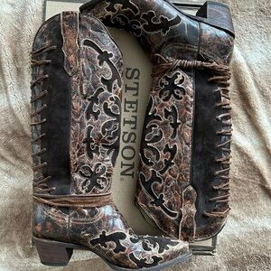 Stetson Andi Brown Leather Boots, lots of detail! Size 10